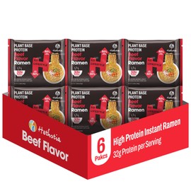 Hethstia Protein Ramen Spicy Beef Flavor, 6-Pack High-Protein Instant Noodle Meal, Plant-Based 32g Protein, Vegan, Non-GMO, Low Fat, Air-Dried, Non-Fried, Healthy Spicy Ramen Soup