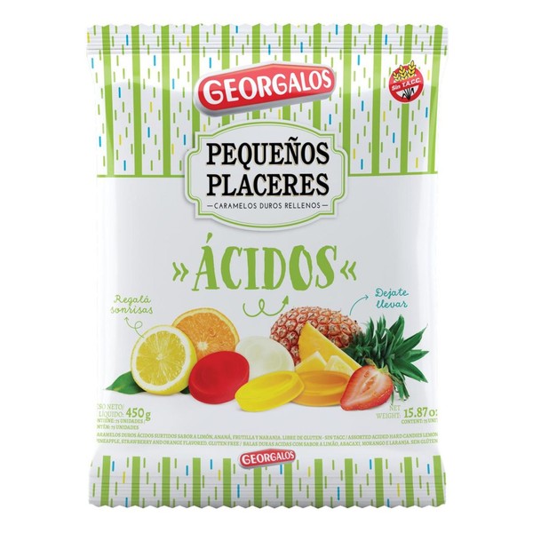 Georgalos Caramelos Georgalos Pequeños Placeres Acid Assorted Fruits Filled Hard Candies, 450 g / 15.9 oz  bag
