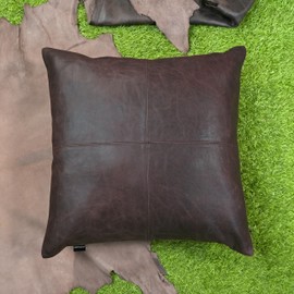 KUIRMODA Lambskin Leather Pillow Cover - Decorative Sofa Cushion Case - Throw Covers for Living Room & Bedroom, 18x18 Inches - Brown Crunch Plain Pack of 2