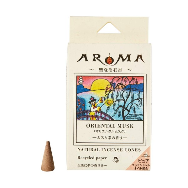 Aroma Incense Oriental Musk, 16 Tablets (Cone Type Incense, Burn Time of Approx. 20 Minutes, Musk Scent)