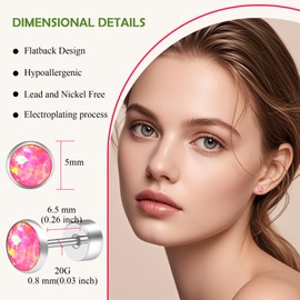 ZDE Titanium Flatback Earrings for Women Opal Lavender Stud Earrings Flat Back Women Earrings Hypoallergenic Cartilage Flatback Earring Tragus Helix Tragus Conch Piercing 3 mm - 5 mm, 5 mm, Titanium