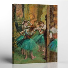 Fine Art Oil Painting, Degas Wall Art, Dancer Pictures, Dancers in Pink and Green Canvas Print, Impressionist Wall Art, Ready To Hang for Living Room Home Wall Decor, C2421-16x20