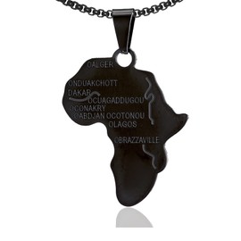 Fusamk Punk Stainless Steel Africa Map Tag Pendant Letter Necklace(Black)