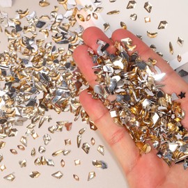1000Pcs Golden Rhinestones Nail Art Gems, Sparkling Champagne Flatback Nail Rhinestones, Multi-Shaped 3D Nail Gems for Bedazzling Diamonds Crystal for Nail Art Supplies DIY Crafts