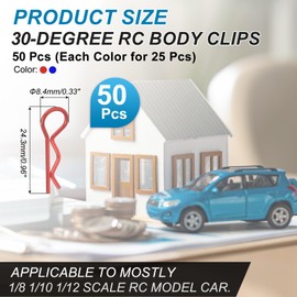 sourcing map 50pcs 30-Degree Angle RC Body Clips Bent Springy R Pins 24.3x1.2x8.4mm for All 1/8 1/10 1/12 Scale Model RC Car Crawler Truck,Shell Replacement Parts(Blue/Red)