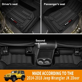 Custom for 2007-2018 Jeep Wrangler JK 2 Door Floor Mats & Trunk Cargo Liner & Backrest Mat TPE All Weather Car Liners Accessories (for 2007-2018 Jeep Wrangler JK 2 Door Full Set)