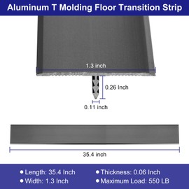 uxcell 3pcs Aluminum T Molding Floor Transition Strip, 35.4inch Door/Tile/Carpet to Tile Transition Strip, Doorway Edge Trim for Wood Vinyl Laminate Floors, 36inch x 1.3inch Black