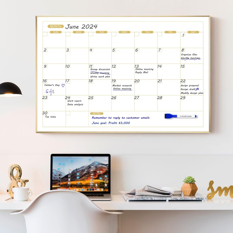 ARCOBIS Monthly Calendar Whiteboard, 36" x 24" Magnetic Dry Erase