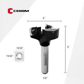CSOOM CNC Spoilboard Surfacing Router Bit 1/2" Shank 2" Cutting Diameter,3 Wings Coated Carbide Insert Slab Flatting Router Planer Bit Wood Planing Bit Woodworking Tools