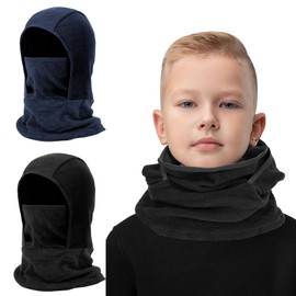2 Pack Kids Balaclava Face Mask for Boys Girls, Windproof Winter Hat Ski Mask for Cold Weather, Breathable Face Warmer for Sports Skiing Cycling (UK, Alpha, One Size, Black+Navy)
