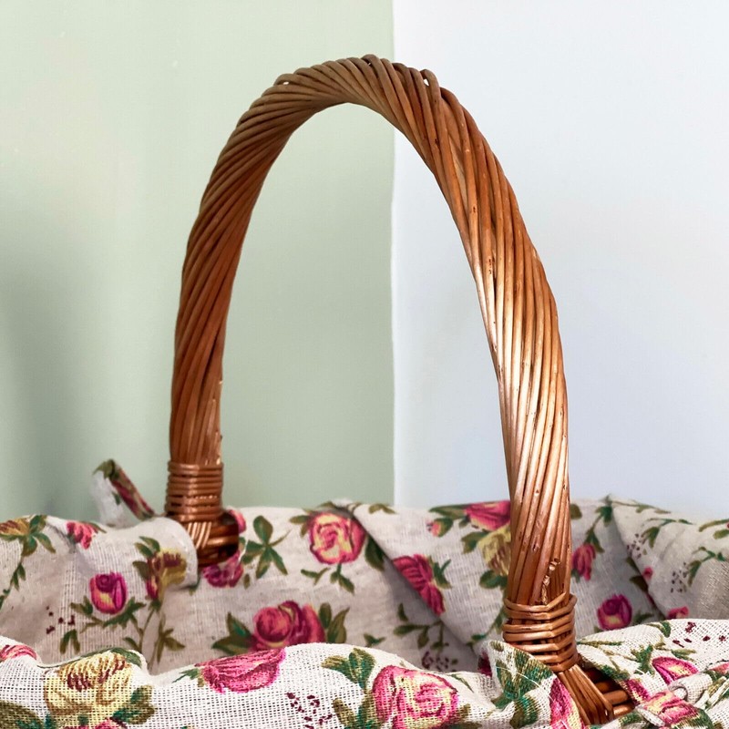 Wicker Shopping Basket 31cm Pink Rose Liner Oval Double Steamed