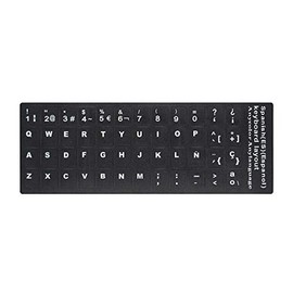 2 PCS Spanish Keyboard Stickers with Non-Transparent Black Background & White Letters for PC/Computer/Laptop [Size of Each Key Sticker: 0.43" x 0.51"] (Spanish)