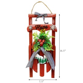 Christmas Wooden Sled Decorations,Decorative Wall Hanging Sleigh Indoor Outdoor Christmas Holiday Decor