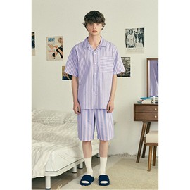 JAJU [Patina by JAJU] [공용] 세일링 코튼 5부 파자마 세트 [S~XL]_라벤더 [Patina by JAJU] [Unisex] Sailing Cotton 5-Part Pajama Set [S~XL] _Lavender