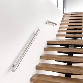 Muzata 5Ft Pre-drilled Stair Handrail 2" OD Round Brushed Wall Mounted Handrail Stainless Steel Safety Hand Rail Indoor Outdoor Stair Hand Railing Wood Concrete Brick Wall, HK27 SL4