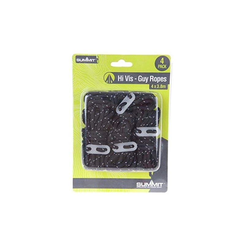 PMS BLACK HI VIS GUY ROPES WITH TENSIONERS BLISTER SLIDE