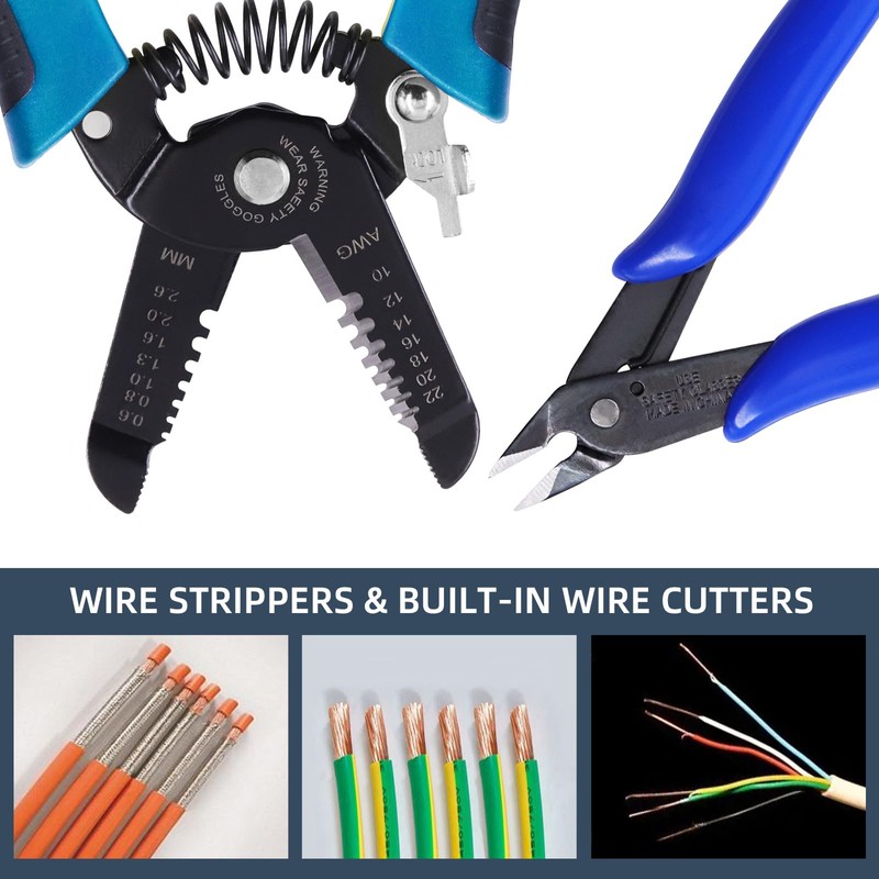 Glarks 3Pcs Wire Stripping Tool and Wire Flush Cutter Set,