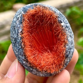 Rare Natural Meteorite Quartz Crystal Specimen Goethite Orange Copper Ore Decor