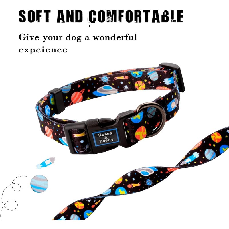 Roses&Poetry Dog Collar with Colourful Star Patterns, Adjustable Durable Puppy