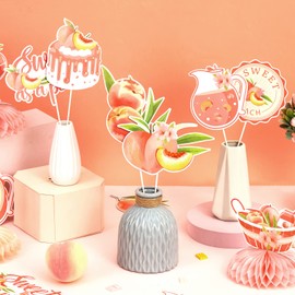 Peach Centerpieces for Table - 24Pcs Sweet As a Peach Centerpiece, Double-Sided Printing Peach Centerpieces for Baby Shower, Birthday Party, Wedding Supplies