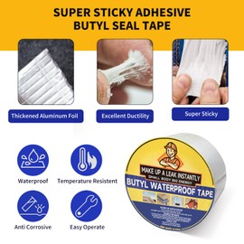 Butyl tape, waterproof sealing tape, aluminum foil tape, used for RV maintenance, windows, roofs, glass and EDPM rubber, repair of ships and pipelines, silver, 2 inches X 16 feet (3, 50mm x 5m)