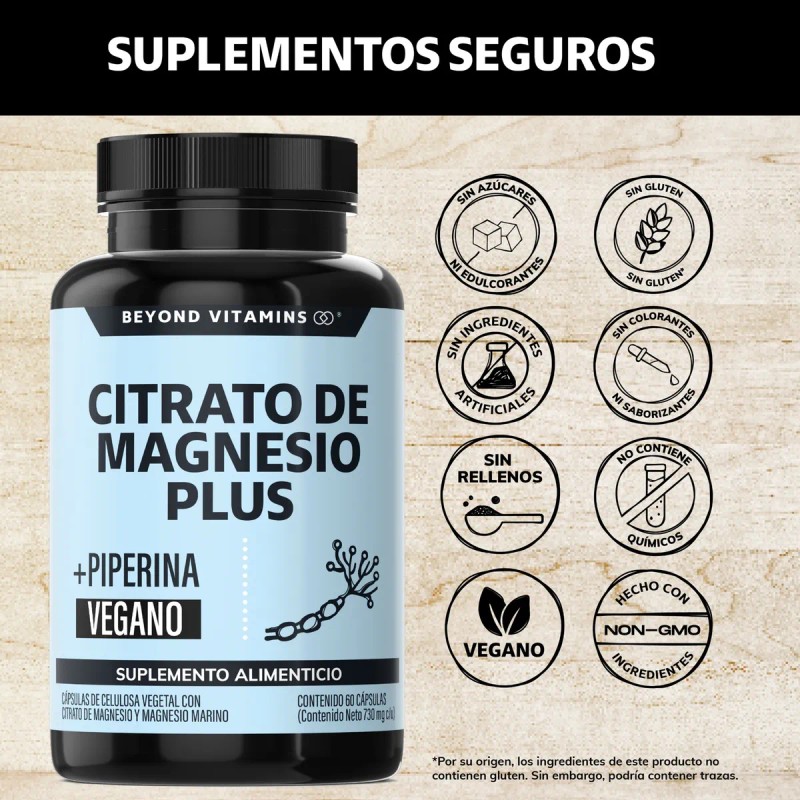 Citrato De Magnesio Plus Con Piperina - 60 Cápsulas Sin