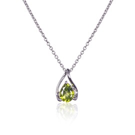 namana 925 Sterling Silver Necklace with Natural Gemstone Pendants for Women, Sterling Silver Necklace with Semi-Precious Stones in Pear Shape on an Elegant Pendant for Women, Sterling Silver, Peridot