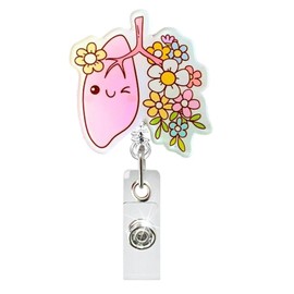 Cute Badge Reel, Flower Lungs Badge Clip, Retractable ID Card Holder, Spring Funny Badge Reels Retractable, Pink Retractable Badge Holder with Clip for RN Doctor Nursing Student Clinic Hospital
