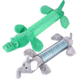 Plush Squeaky Dog Chew Toys 3 Packs, Indestructible Tough Durable Dog Toothbrush Toys for Small and Medium Dogs Natural Material Dental Care Puppy Toys (Gray& Green)