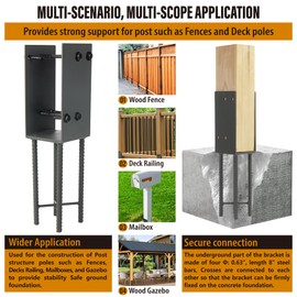Wocepu 2 Pack Heavy Duty Stainless Steels U-Shape 4"x4"(Actually 4"x4") Wet Concrete Fence Post Holder, Psot Base, for Fence, Deck Railing, Pergola Wood Post Bracket Anchor (Dark Grey)