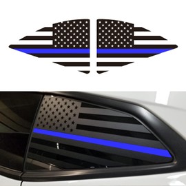 CONGCONG for Chevy Camaro American Flag Decal Rear Side Window Decal Compatible with Chevy Camaro 2010-2015, Matte Black American Flag Sticker(2 Pieces) (10-15 Blue Line)