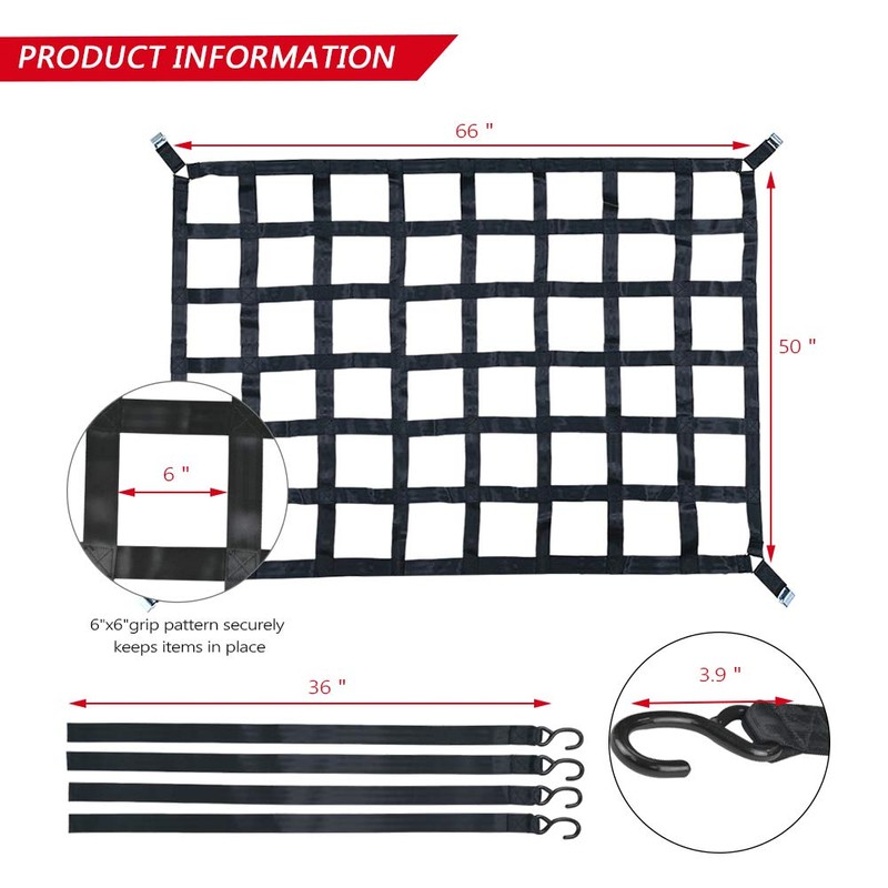 Surmountway Cargo Net for Pickup Truck Bed(66" x 50"), Truck