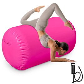 Air Roller Gymnastics Barrel Back Handspring Trainer Air Barrel Gymnastics Air Tumbling Mat for Tumbling Cheerleading Training Yoga Gym with Manual Air Pump Backhandspring Red