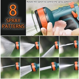 HmiL-U Upgrade Garden Hose Nozzle Sprayer with Water Volume Control Valve, High Pressure Water Gun, 8 Adjustable Watering Patterns Suitable for Watering Plants Washing Cars and Showering Pets