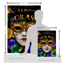 Breeze Decor Fat Tuesday Carnival Garden House Flag Kit Springtime Mardi Gras Festival Masquerade Celebration Season Holiday French Decoration Banner Small Yard Gift Double-Sided, Made in USA