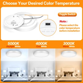 Youtob Motion Sensor Ceiling Light Wired, 3000K 4000K 5000K Selectable LED Flush Mount Light Fixture,7inch Motion Activated Lighting Fixture for Hallway, Stairway, Closet, White