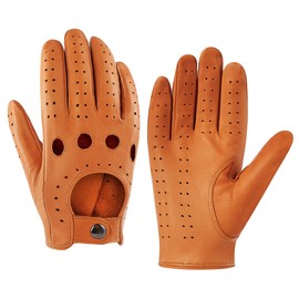 Harssidanzar Men's Leather Driving Gloves, Soft Unlined Gloves, GM026CA, Tan, Size S