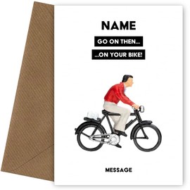 Funny Leaving Card - On Your Bike - Sorry You're Leaving Card for Work Colleague when Retire or New Job. Good luck in your new job adult humour cards for work wife
