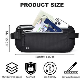 Travel Money Belt Secure RFID Blocking Money Belts for Travel Hidden Men Waterproof Undercover Travel Waist Bag Anti Theft Travel Wallet for Passport, Phone, Credit Cards & Cash, Dark Grey