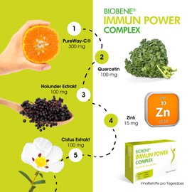 Biobene Immun Power Complex - unterstützend bei Allergien - mit Quercetin, Pureway Vitamin C, Cistus extrakt und Holunderextrakt - 30 Kapseln