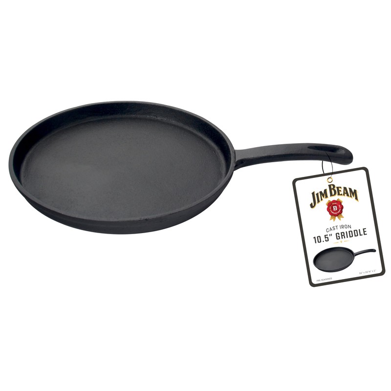 Jim Beam 10.5" Pre Seasoned Cast Iron Skillet for Grill,