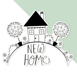 Azeeda 'New Home' White Premium Vinyl Decal Sticker – Waterproof, Durable & Easy to Apply - Ideal for Car Bumpers, Windows, Bins and More (DW00153024)