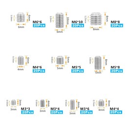 Weyeena 200pcs M3 M4 M5 M6 M8 Allen Head Socket Hex Grub Screw Set Cup Point Assortment Kit (Metric, 304 Stainless Steel)