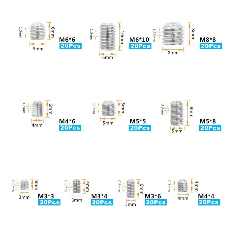 Weyeena 200pcs M3 M4 M5 M6 M8 Allen Head Socket