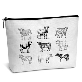 heiyihe Cow Gifts for Women, Cow Western Makeup Bag, Small Cosmetic Travel Bag, Christmas Birthday Gifts for Women Cowgirls, Waterproof Canvas Makeup Bag for Travel Essentials-D45