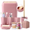10-Piece Bathroom Accessories Set - Pink Trash Can with Bamboo