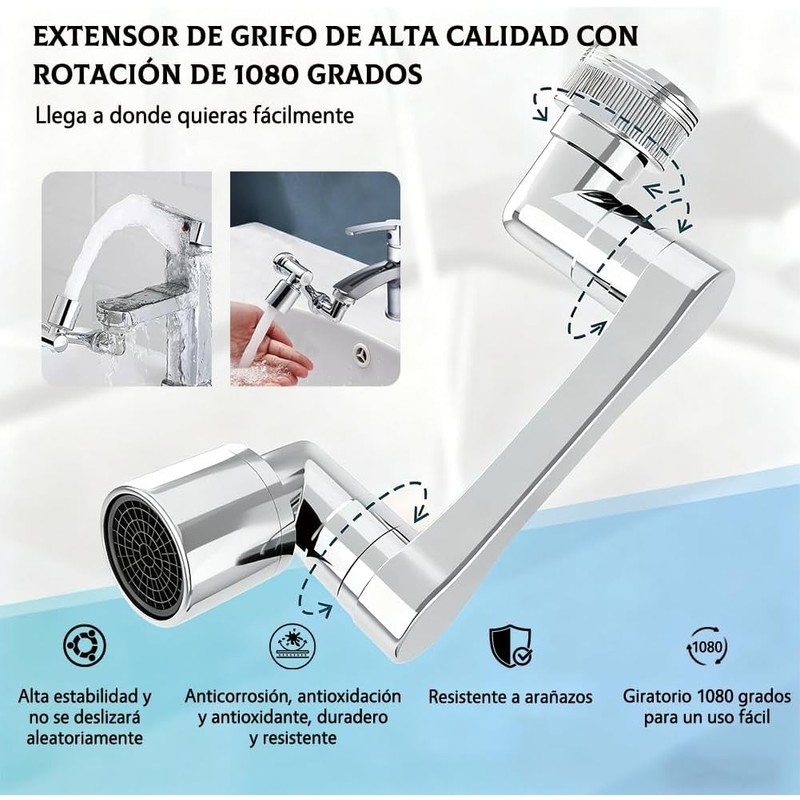 2 Piezas, Aireador Extensor De Grifo Giratorio De 1080 °,