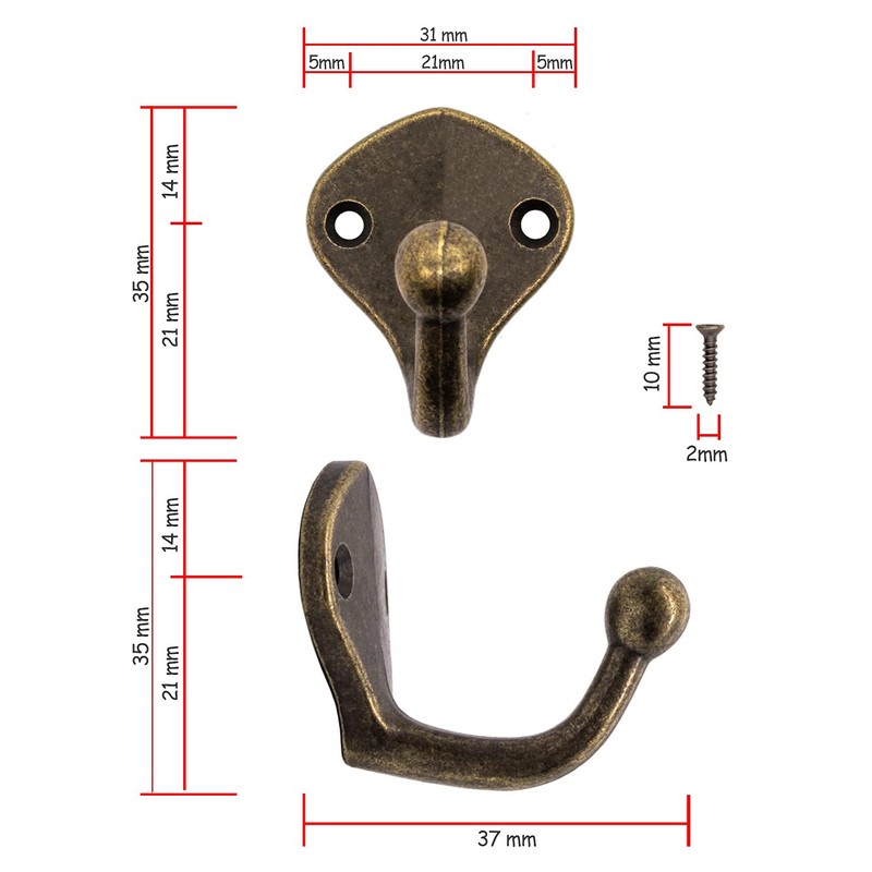 Fuxxer® 6 x Antique Coat Hooks, Towel Hooks, Iron Hooks,