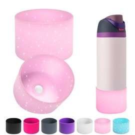 2PCS Silicone Water Bottle Boot for Owala 24oz 32oz 40oz,Anti-Slip Protective Sleeve Bottom Bumper Protector for FreeSip, Twist, and Flip Stainless Steel Water Bottles (Clear Glitter Pink, 24oz)