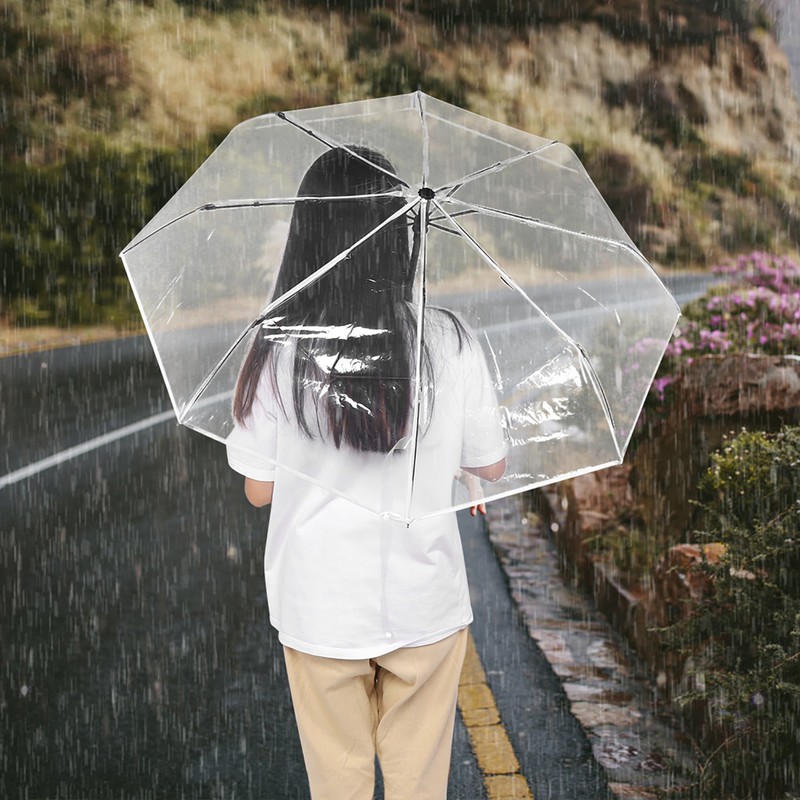 Portable Fashionable Transparent Automatic Three Folds Folding Rain Umbrella for
